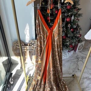Orange and green maxi dress